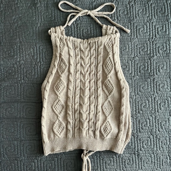 Tops - Beige Cable Knit Sleeveless Top
